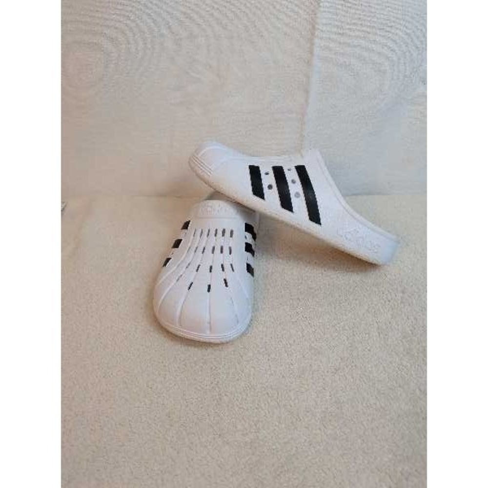 Adidas Adilette Aqua Slides White Black 3 Stripe Athleisure Clogs Mules Mens 8